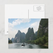 China, Guilin, Li-rivier, Rivierboten liggen langs Briefkaart (Voorkant / Achterkant)