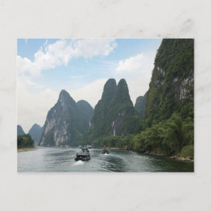 China, Guilin, Li-rivier, Rivierboten liggen langs Briefkaart