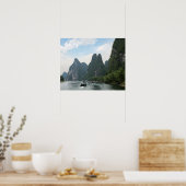 China, Guilin, Li-rivier, Rivierboten liggen langs Poster (Keuken)