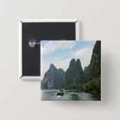 China, Guilin, Li-rivier, Rivierboten liggen langs Vierkante Button 5,1 Cm (Voorkant /achterkant)