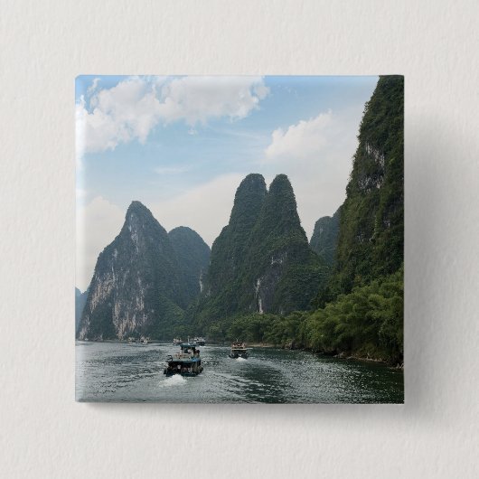 China, Guilin, Li-rivier, Rivierboten liggen langs Vierkante Button 5,1 Cm (Voorkant)