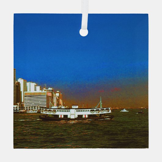 -China Hong-Kong boot skyscraper zee Glas Ornament (Achterkant)