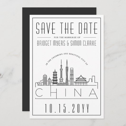 China Huwelijk Gestileerde Silhouet Save the Date Kaart (Voorkant / Achterkant)