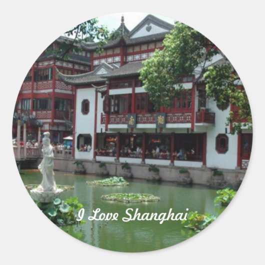 China: Ik hou van Shanghai, China Ronde Sticker (Voorkant)