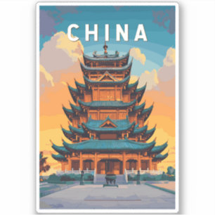 China Illustratie Reis Kunst Vintage Sticker