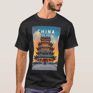 China Illustratie Reis Kunst Vintage T-shirt