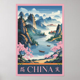 China Illustratie Roze Reis Kunst Vintage Poster