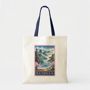 China Illustratie Roze Reis Kunst Vintage Tote Bag