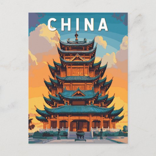 China Illustration Travel Art Vintage Briefkaart (Voorkant)