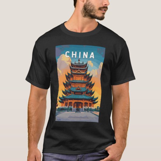 China Illustration Travel Art Vintage T-shirt (Voorkant)