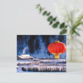 China in de winter, reuzenChinese lantaarn Briefkaart (Staand voorkant)