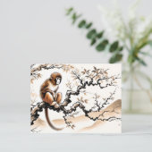 China inkt zodiac Speelse aap neergestreken op boo Feestdagenkaart (Staand voorkant)