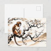 China inkt zodiac Speelse aap neergestreken op boo Feestdagenkaart (Voorkant / Achterkant)