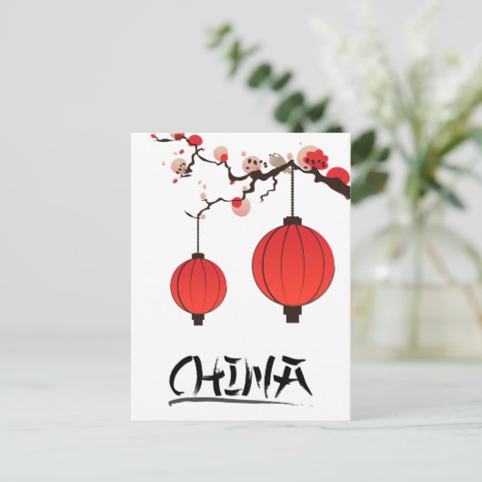 China Lantaarns Reisaffiche afdrukken. Briefkaart (Staand voorkant)