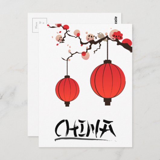 China Lantaarns Reisaffiche afdrukken. Briefkaart (Voorkant / Achterkant)