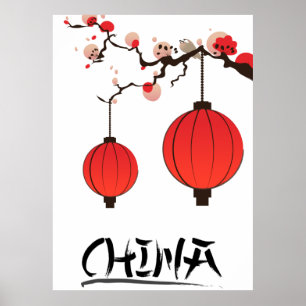 China Lantaarns Reisaffiche afdrukken. Poster