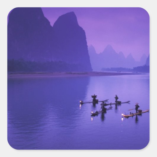 China, Li River. aalscholvervissers. Vierkante Sticker (Voorkant)