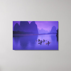 China, Li-rivier. Aalscholver-vissers. Canvas Afdruk