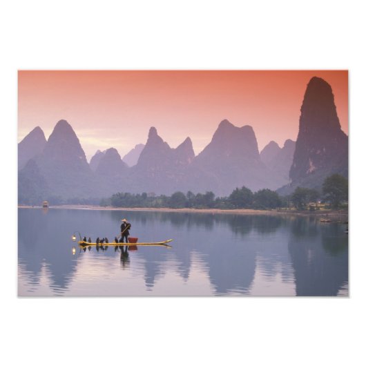 China, Li-rivier. Enkele aalscholvervisser. Foto Afdruk (Voorkant)