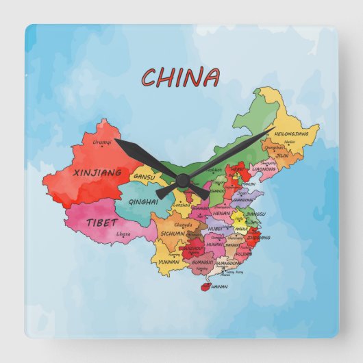 China Map Vierkante Klok (Voorkant)