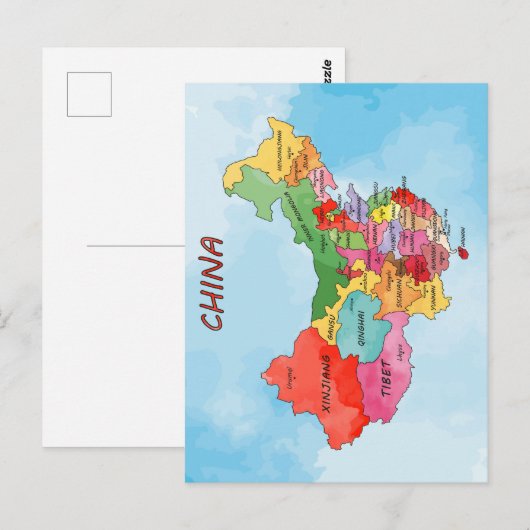 China Map waterverf kunst Briefkaart (Voorkant / Achterkant)
