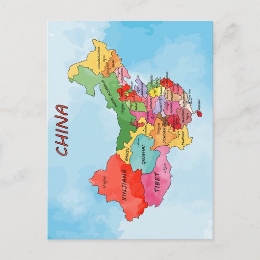 China Map waterverf kunst Briefkaart (Voorkant)