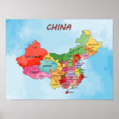 China Map waterverf kunst Poster (Voorkant)