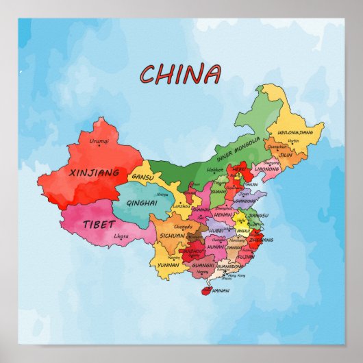 China Map waterverf kunst Poster (Voorkant)