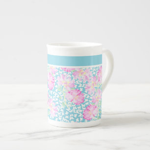 China Mok, roze rozen, witte vlinders Porselein Kop