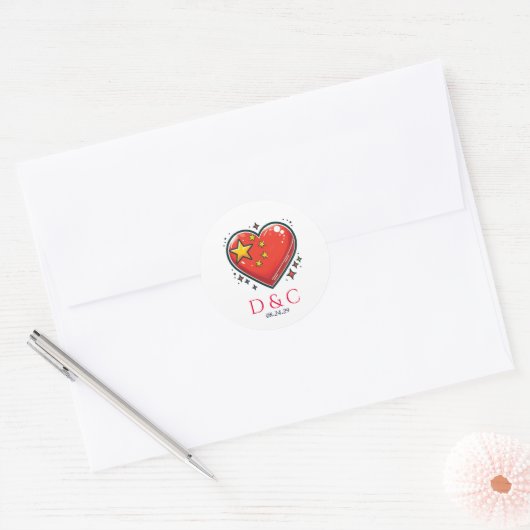 China paar hart bruiloft ronde sticker (Envelop)