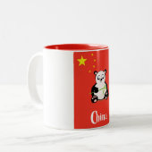 China Panda-reisposter. Tweekleurige Koffiemok (Voorkant links)