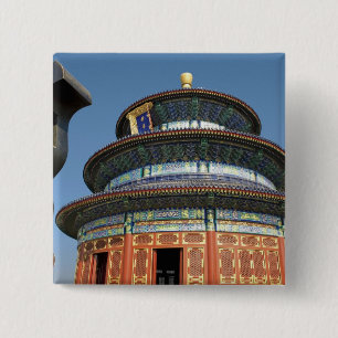 China, Peking, Tempel van de Hemel, Chinese urn in Vierkante Button 5,1 Cm