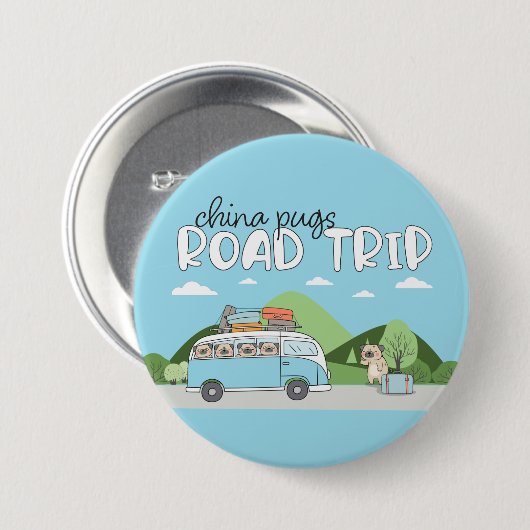 China Pugs Road Trip Ronde Button 7,6 Cm (Voorkant /achterkant)