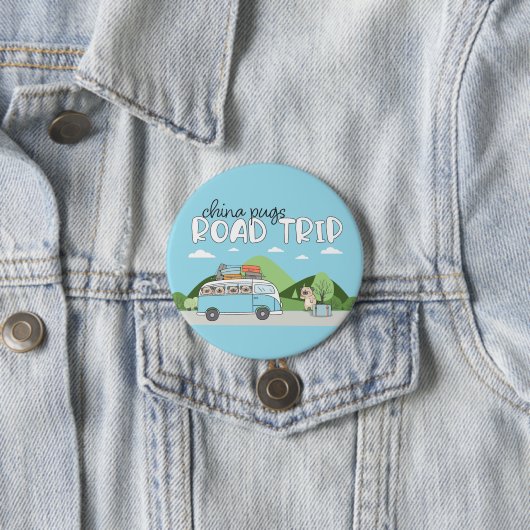 China Pugs Road Trip Ronde Button 7,6 Cm (In situ)