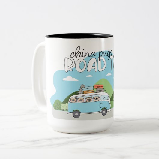 China Pugs Road Trip Two-Tone Coffee Mok (Voorkant links)