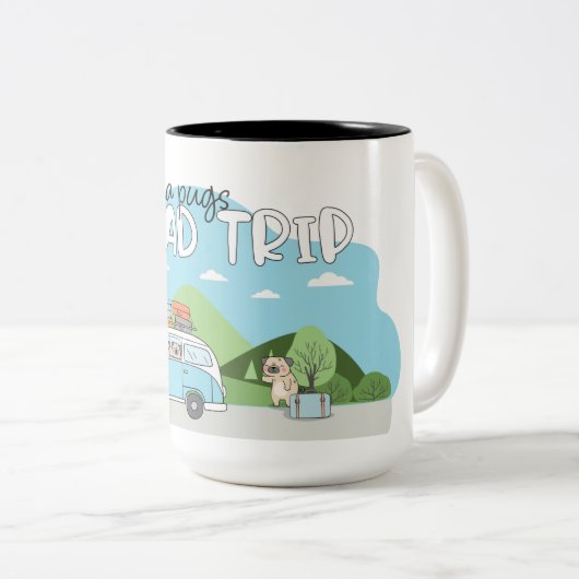 China Pugs Road Trip Two-Tone Coffee Mok (Voorkant rechts)