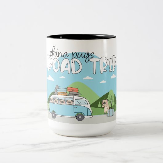 China Pugs Road Trip Two-Tone Coffee Mok (Center)