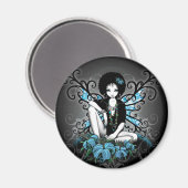 "China" Retro Blauwgroen Lillies Fairy Art Magnet (Voorkant / Achterkant)