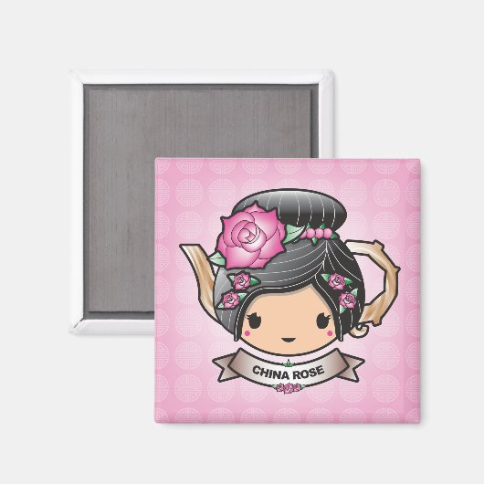 China Roos Teapot Square Magnet (Voorkant / Achterkant)