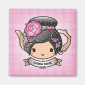 China Roos Teapot Square Magnet (Voorkant)