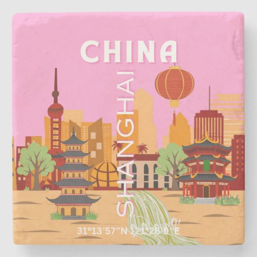 China Shanghai Reis Kunst Stenen Onderzetter (Voorkant)