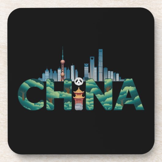 China Shanghai Temple Panda Bier Onderzetter (Voorkant)