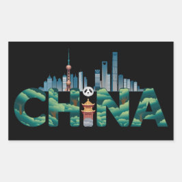 China Shanghai Temple Panda Rechthoekige Sticker