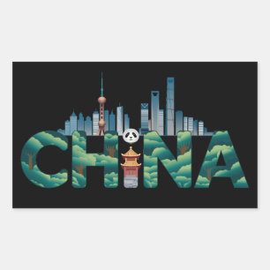 China Shanghai Temple Panda Rechthoekige Sticker