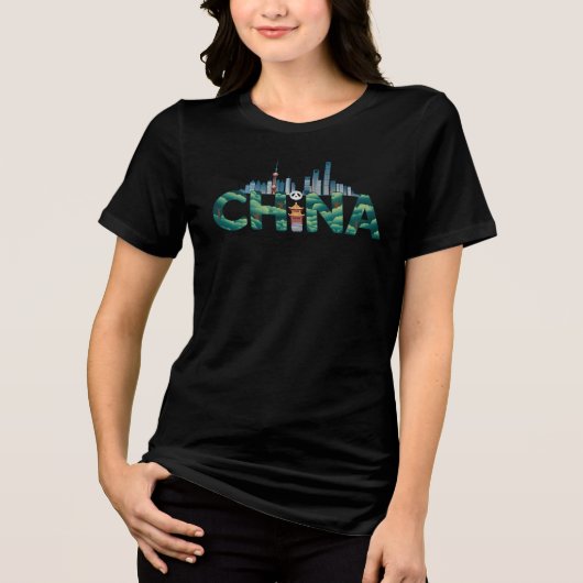 China Shanghai Temple Panda Tri-Blend Shirt (Voorkant)