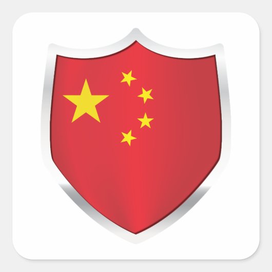 China Silver Shield Flag Vierkante Sticker (Voorkant)