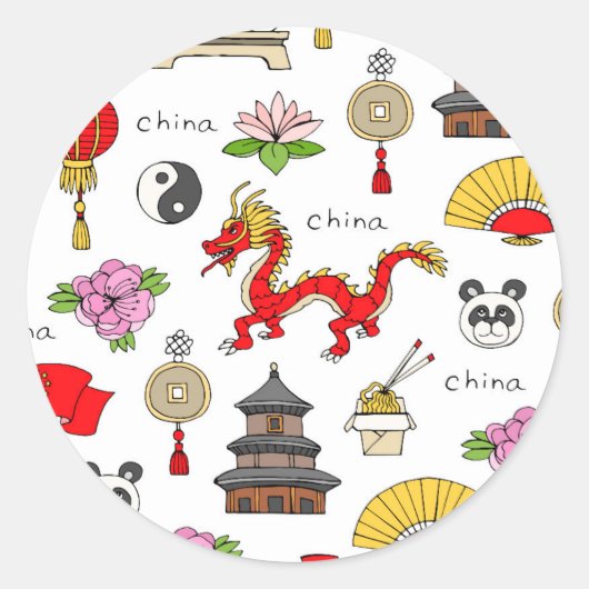 China Symbols Patroon Ronde Sticker (Voorkant)