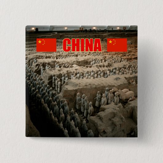CHINA Terracotta Army Vierkante Button 5,1 Cm (Voorkant)