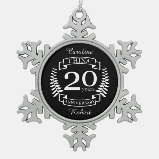 China Traditional wedding verjaarary 20 years Tin Sneeuwvlok Ornament (Voorkant)