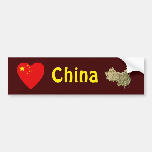 China Vlag Hart + Landkaart Bumpersticker (Voorkant)